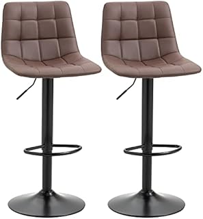HOMCOM Bar Stools Set of 2, Adjustable Breakfast Dining Stools for Kitchen, Modern Counter Barstools with 360° Swivel and Footrest for Home Pub Area, Brown
