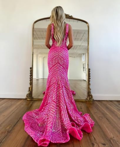 UZN Deep V Neck Sequin Prom Dresses Mermaid Long for Women Backless Formal Party Evening Gowns2