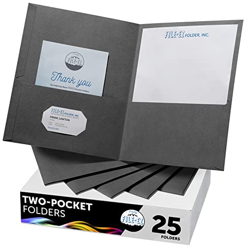 FILE-EZ Two-Pocket Folders, Dark Gray Color, 25-Pack, Textured Paper, Matte Finish, Letter Sheet Size (EZ-32531)