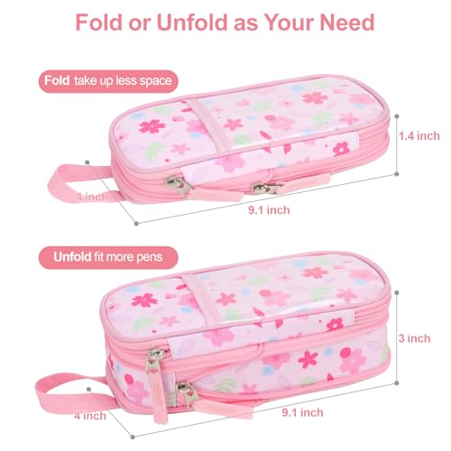 Image of Bagseri Pencil Case for Girls - Expandable Cute Pencil Pouch for Kids Special Pencil Box Large Capacity Pencil Bag Organizer for School (Pink Floral)