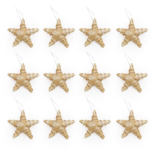 SALCAR 12er Set Strohsterne zum Hängen, handgemachter natürlicher...