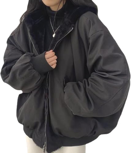 Sudadera con Capucha bidireccional con Cremallera gótica para Mujer de Felpa con Bolsillos Chaqueta Punk Grunge Chaqueta con Capucha Holgada Estilo Universitario Hip Hop (Negro,L)