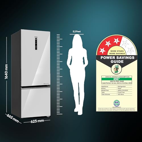 Image of Haier 325L 3 Star Frost Free Bottom Mount Refrigerator|Premium Mirror Glass|Convertible 14-in-1|Jhukna Mat-Bottom Freezer|Digital Display|Triple Inverter|Twist Ice Maker (HRB-3753PMG-P, Mirror Glass)