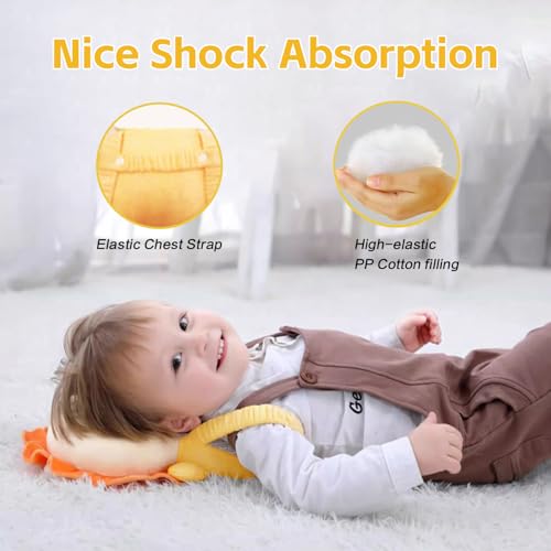 Image of Baby Head Protector Backpack, Toddler Baby Head Protection Backpack with Baby Knee Pads Alarm Function for Walking & Crawling, Soft, Breathable and Wearing Safety Baby Head Protector-Yellow Lion