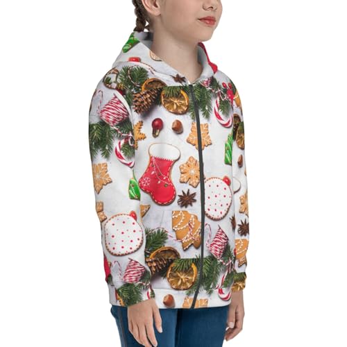 Christmas Gingerbread Cookies Kids Pullover Hoodies Boys Zip Up Sweatshirts Girls Athletic Clothes with Pocket4