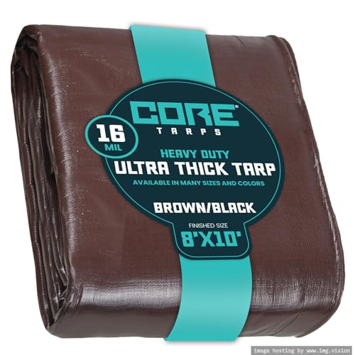 Core Tarps Extra Heavy Duty 16 Mil Tarp Cover, Waterproof, UV Resistant, Rip and Tear Proof, Poly Tarpaulin with Reinforced Edges for Roof, Patio, Pool, Boat (Brown/Black 8′ X 10′)