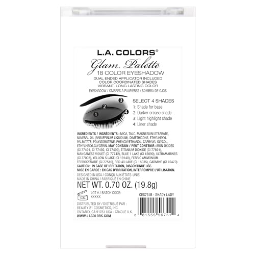 Image of L.A. COLORS 18 Color Eyeshadow Palette, Shady Lady CES751 (Pack of 2)