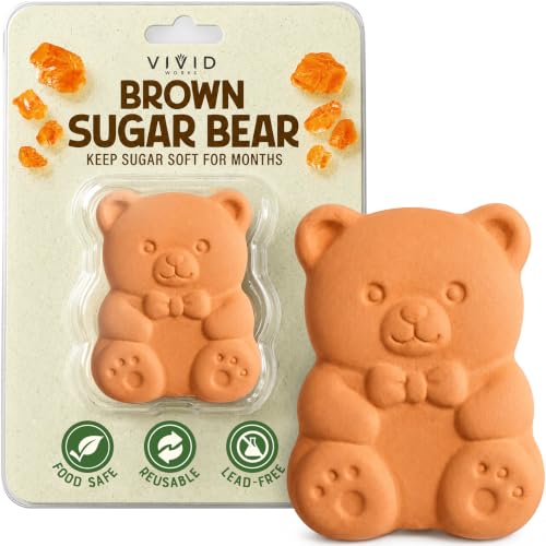 Vivid Works Brown Sugar Bear Keeper, Terracotta Sugar Saver Softener for Brown Sugar Containers, Reusable Food-Safe Clay Moisture Regulator, Keeps Sugar Soft, 1 Pack