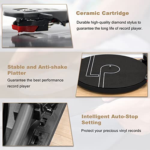 Bluetooth Vinyl Record Player 3-Speed Belt-Drive Turntable With Stereo Speakers And Usb Play&Recording (Light Wood) #TOP2