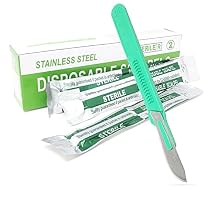 Disposable Scalpel Blades#22 Made of Tempered Stainless-Steel Box of 10 Sterile Scalpel Knives with Plastic Handle - Individual Wrapped Pouches - for Dermaplaining, Podiatry, Acne & More
