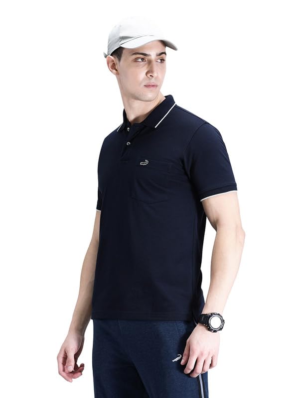 Image of CROCODILE Men Solid Polo T-Shirt | 100% Cotton | Short Sleeve | Slim Fit | Button Placket White