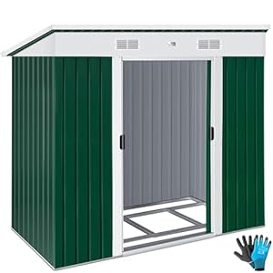 KESSER® Gereedschapsschuur L, metaal, 3,4 m³ met fundament | 196 x 122 x 180 cm | 2 x schuifdeur & fundament | gereedschapsschuur | tuinhuiskast | lessenaarsdak, tuinschuur, Groen