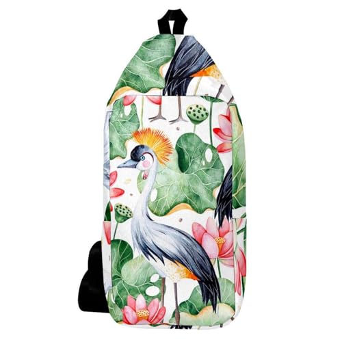Mochila bandolera negra multicolor con diseño ergonómico de grulla
