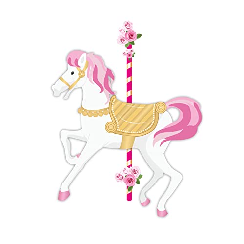Image of Pretty UR Party Carousel Theme Paper Cutouts for Birthday Parties, Carousel Party Supplies decor, Birthday Party Decoration Cut-Outs - Pink (10 pcs)