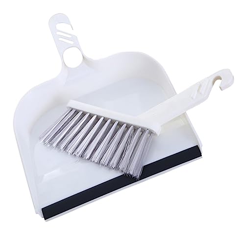 HONMEET Set di Scopa e Paletta Portatili in Plastica Bianca, Mini Scopa Multifunzione da Scrivania per Rimuovere Polvere e Chioma, per Pulizia Ufficio e Casa, Aggancio Salvaspazio