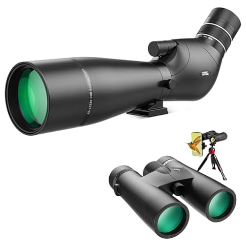 Three Triping Spotting Scope 20-60x80 with 10x42 HD Binoculars Cover