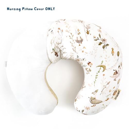 Image of GRSSDER Nursing Pillow Cover Stretchy Minky Removable Nursing Covers for Breastfeeding Pillows, Ultra Soft Comfortable Slipcover for Boy and Girls, Cute Duck Pattern