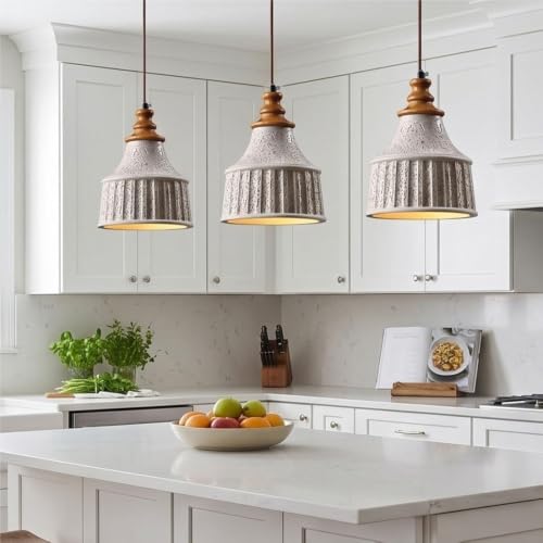 Lámpara colgante de hormigón y madera con cable ajustable para techo de comedor 4