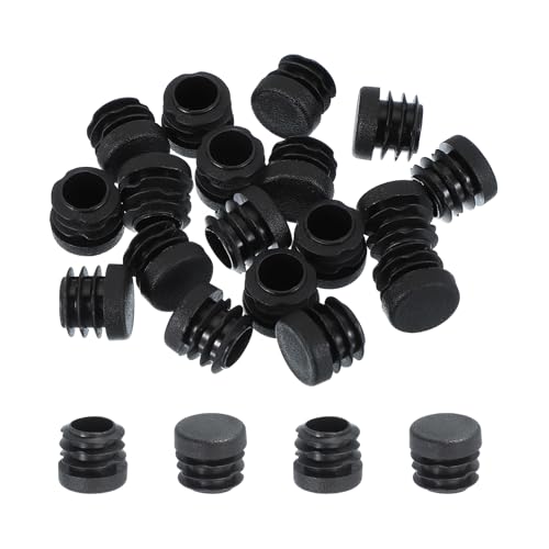 Image of PATIKIL 3 /4 Inch Plastic Tubing End Caps, 20 Pcs Round Hole Plug Insert for Round Iron Pipe Chair Leg Table Bookshelves Patio Furniture, Black
