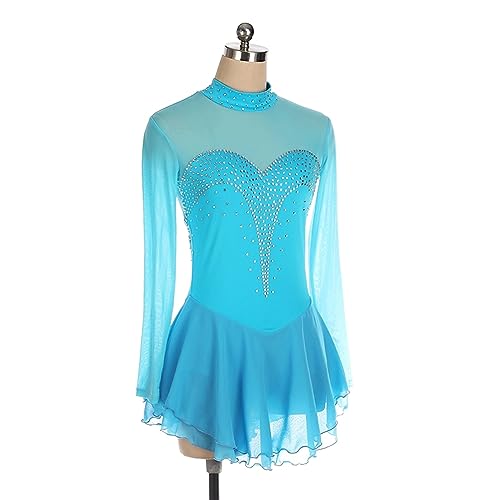 Vestido de patinação artística, strass simples de malha de gola alta Competição de patinação artísti
