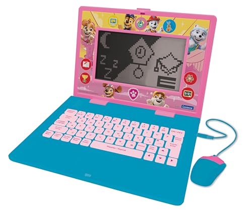 Lexibook, Paw Patrol, Bilingual and Educational Laptop Spanish/English, Toy for Children, 170 Activities to Learn, Play Games and Music, Large Screen, Pink/Blue, JC599PAGi2