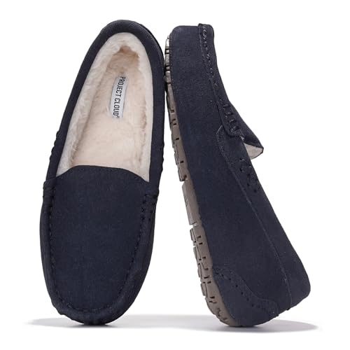 Image of Project Cloud 100% Genuine Leather Slippers for Women - Fur Lined Outdoor Slippers for Women Footwear with Memory Foam - Stylish Womens Moccasin (Cathi)