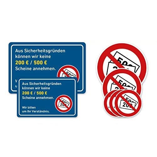 Set XL Aufkleber Keine 500/200 Euro Scheine Annahme