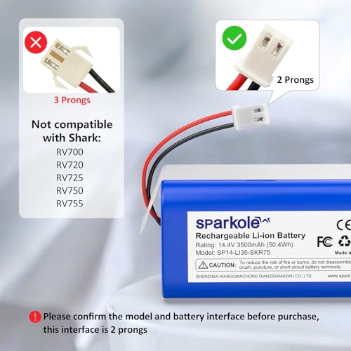 Image of 3500mAh Replacement Battery for Shark Vacuum, for Shark Ion Series | 14.4v Li-ion RVBAT850 Battery for Shark Ion RV850, R75, AV751, AV752, R85, RV850C, AV753, RV761, RV871, RV912S, RV720 N
