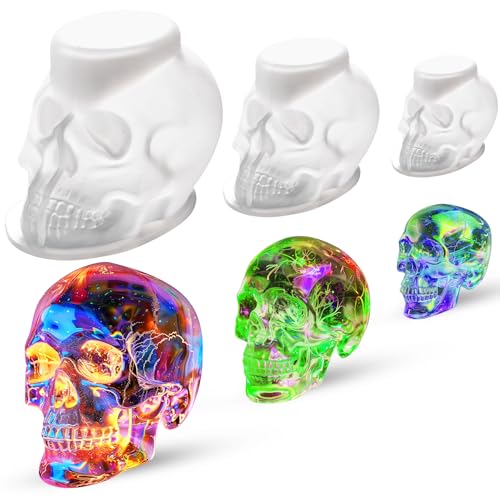 3D Resin Skull Molds Flexible Clear Silicone Skull Head Molds - 3 Pack for Candle Making Home Decor & Halloween Decoration