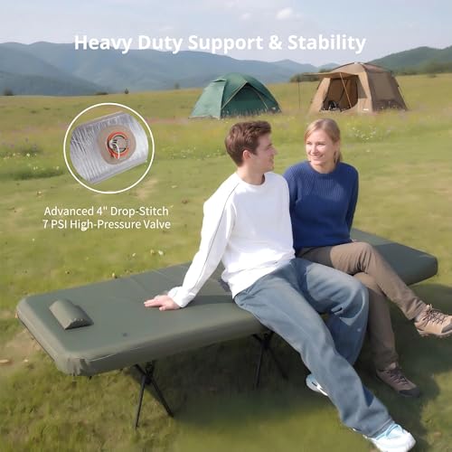 Image of Freein 2-in-1 Modular Camping Cot with Inflatable Sleeping Pad, 7 PSI High-Pressure Drop-Stitch Mattress, Standard Twin Size, Dual-Height Adjustable Folding Bed for Tent, SUV & Guests