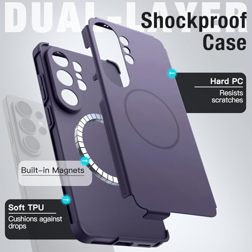 Image of JETech Magnetic Cover Case for Samsung Galaxy S26 Ultra, Compatible with MagSafe, Dual-Layer Heavy Duty Shockproof Phone Cover, Camera Lens Full Protection, Hard PC Back (Heron Purple)