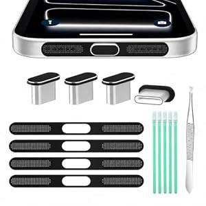 Ciqocibi 14-Piece Speaker Protection Set Compatible with iPhone 17 Pro Max, USB-C Dust Plug, Speaker Dust Cover, Cleaning Tool (Black)
