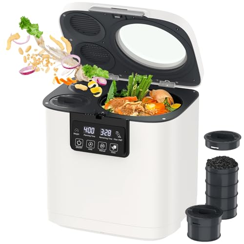 Elektrischer Komposter 4L - Geruchloser Küchenkomposteimer mit Zwei Aktivkohlefiltern, 90% Abfall-zu-Dünger-Umwandlung Elektrischer Abfall Küchen Komposter mit Auto und Manual Mode