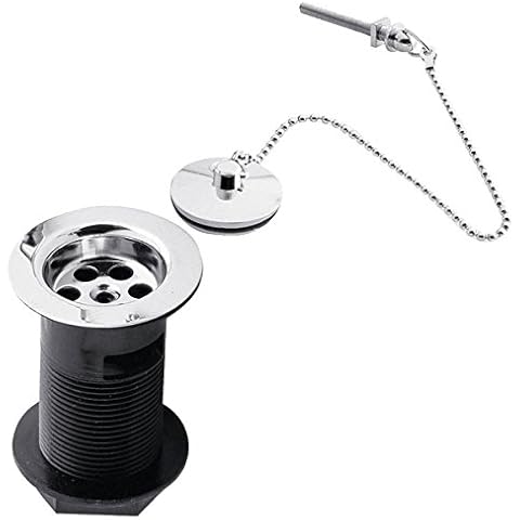 Sink Plug and Chain Waste Bathroom Basin Chrooome Slotted Drain Value Waste Cover