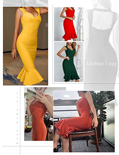 Image of Shoulder Strap Sleeveless Fishtail Midi Bandage Dress for Women Bodycon Club Party Evening Dresses