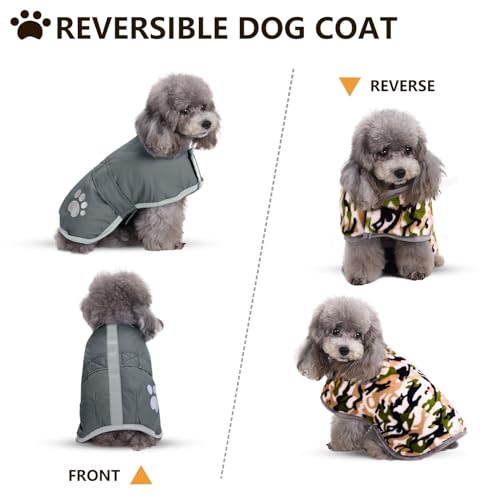 Image of Queenmore Dog Winter Coat, Cold Weather Fleece Dog Jackets for Medium Dogs | Waterproof Reflective Dog Coats for Medium Dogs, Reversible Medium Pet Puffer Jacket (Grey, M)