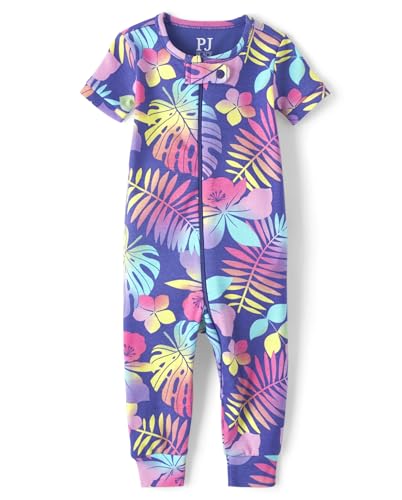Image of The Children's Place baby-girls And Toddler Snug Fit 100% Cotton Short Sleeve Top and Pants 2 Piece Pajama Set