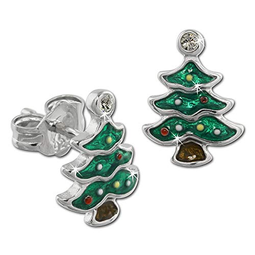 Teenie-Weenie - Boucles d'oreilles pour enfant - En forme de sapin de Noël vert - Avec des zircons - En argent sterling 925 - SDO613G Cover