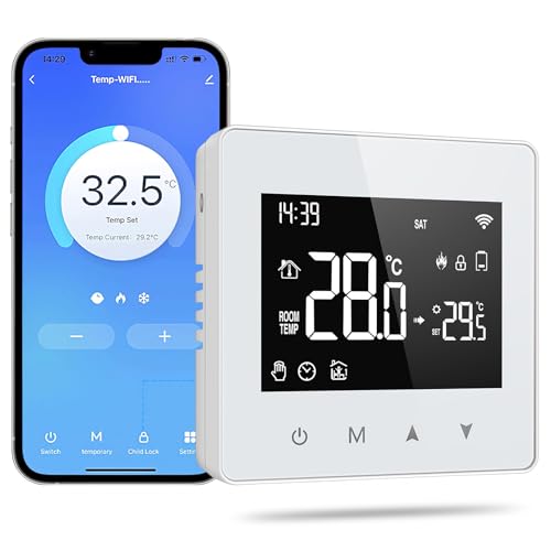 Thermostat Connecté pour Chaudière, Thermostat Intelligent WiFi pour Chauffage de Chaudière à Gaz, Compatible avec Google Home, Alexa, écran Tactile Numérique LED