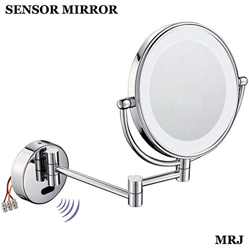 HYLH Espejo de Montaje en Pared Espejo de baño Espejo de Maquillaje Espejos para afeitarse con Luces 5X Lupa Simple Decorar para tocador de Hotel Dos Superficies giratorias