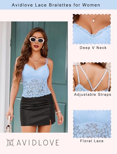 Image of Avidlove Lace Bralette for Women V Neck Camisole Lingerie Spaghetti Strap Tube Slim Tank Top
