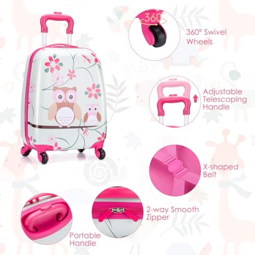 KOTEK Kids Carry On Luggage Set, 16" Hardside Rolling Suitcase with Spinner Wheels, Travel Rolling Luggage for Boys Girls (Owl)4