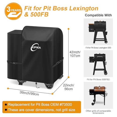 Image of Kipiea 600D Pellet Grill Cover for Pit Boss Lexington, Pro 600 and Tailgater, Waterproof BBQ Smoker Cover, UV Resistant, No Tear, No Fading
