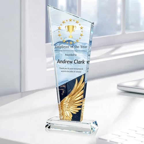 Image of Custom Crystal Trophy Award Personalized Plaque Award with Text Logo Photo Awards Trophies for Employee Recognition Team Graduation Personalized Office Gifts for Boss Coworker Teacher