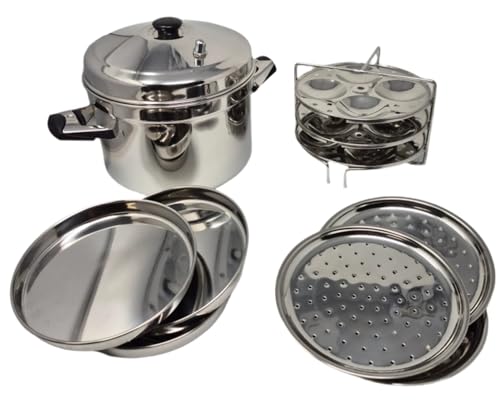 TABAKH Stainless Steel Cooker - 9 Plates | 3 Idli, 3 Dhokla, 3 Steamer Plates | Multi Purpose Pot, Steamer Set | Induction and Gas Friendly by Ckitze - Used condition - US$36.53