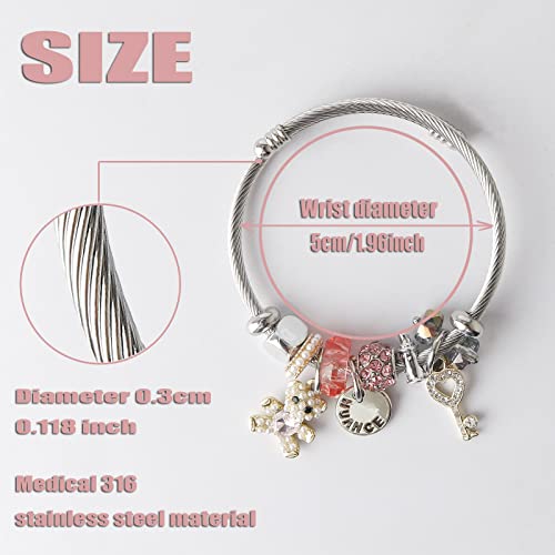 DS Bracelets for Teen girls, exquisite cute cartoon bear Stainless Steel Charm bracelet with Gift box Adjustable girls jewelry Bangle Suitable for daughter birthday holiday gifts -Pink Bear - Image 3