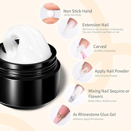 Image of THR3E STROKES 7D Sculpting Gel for Nail Art - Clear 15g Hard Builder Gel for Nail Extension, Carving & Embossing | Non-Sticky Texture, 7D Pattern Design Gel - Professional & DIY Use 4IN1 GLUX (WHITE)