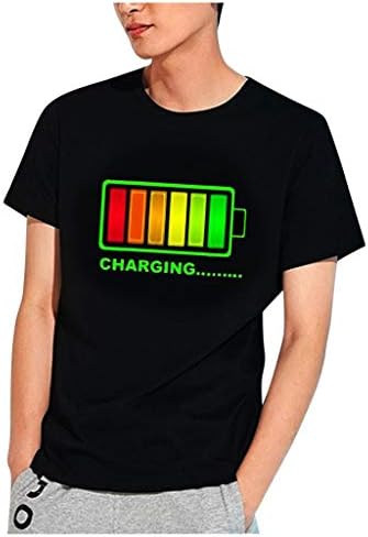 Sixpi Men Party Disco DJ Sound Activated LEDLight Up and Down Flashing Glowing T Shirt Black