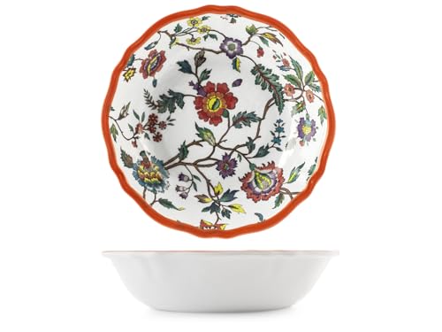 H&H, Insalatiera Blossom in 100% Melamina Ø 30 cm, decoro Floreale con Bordo Colorato, Leggera, Infrangibile, Lavabile in Lavastoviglie, per Esterni, Campeggio, Giardino, Terrazzo, Camper
