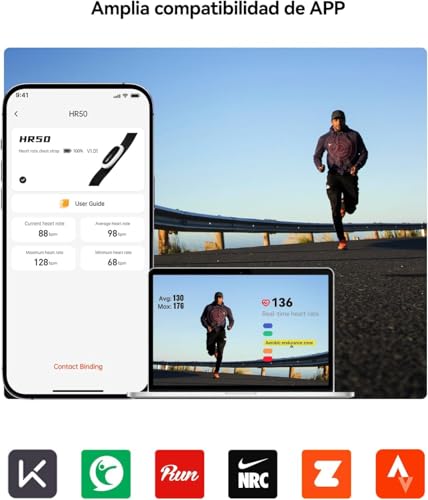 iGPSPORT HR50 Moniteur de fréquence cardiaque Bluetooth & Ant+ avec sangle de poitrine pour course à pied, cyclisme, gym et compatible avec Garmin Polar Wahoo Noir – Image 6